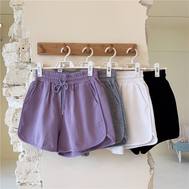 Pure Color Home Pajama Pants Loose Running Sports Shorts High Waist Casual Pants