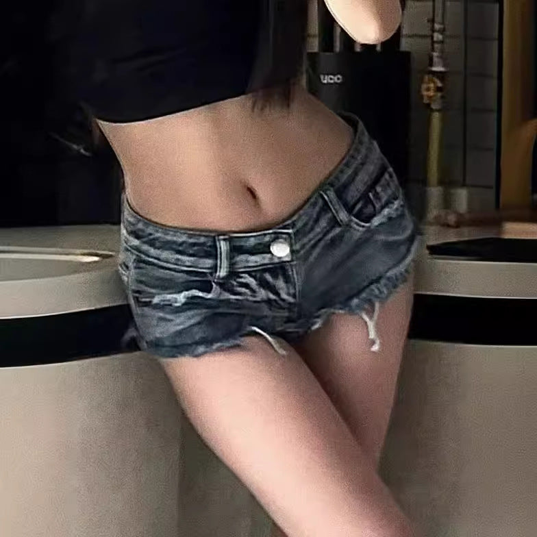 American Hot Girl Burrs Tassels Denim Shorts
