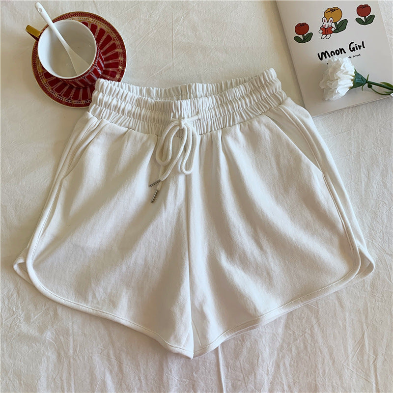 Pure Color Home Pajama Pants Loose Running Sports Shorts High Waist Casual Pants